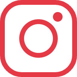 Red Instagram logo icon with rounded square, circle, and dot elements.